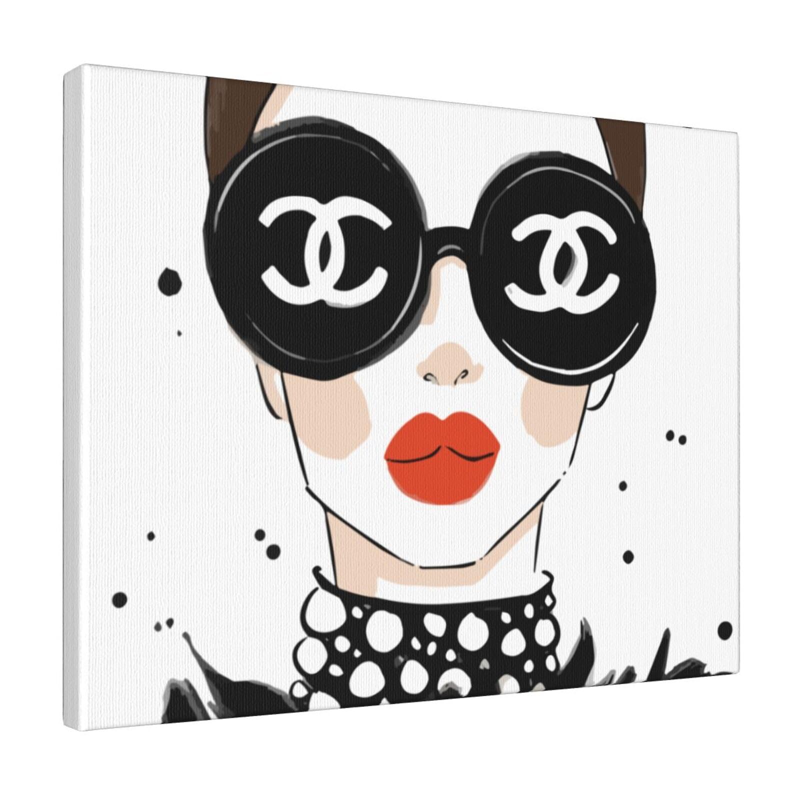 Amazon.co.jp: YEKIM ブラック 木枠付き シャネル サングラス 絵画