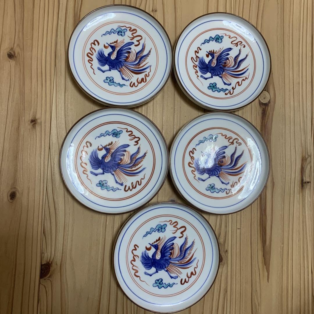 有田焼 十四代辻常陸 染錦鳳凰文 銘々皿 皿揃5客