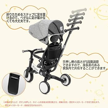 Amazon.co.jp: Thinkmax 子供用三輪車 ベビーカー 6in1 折りたたみ
