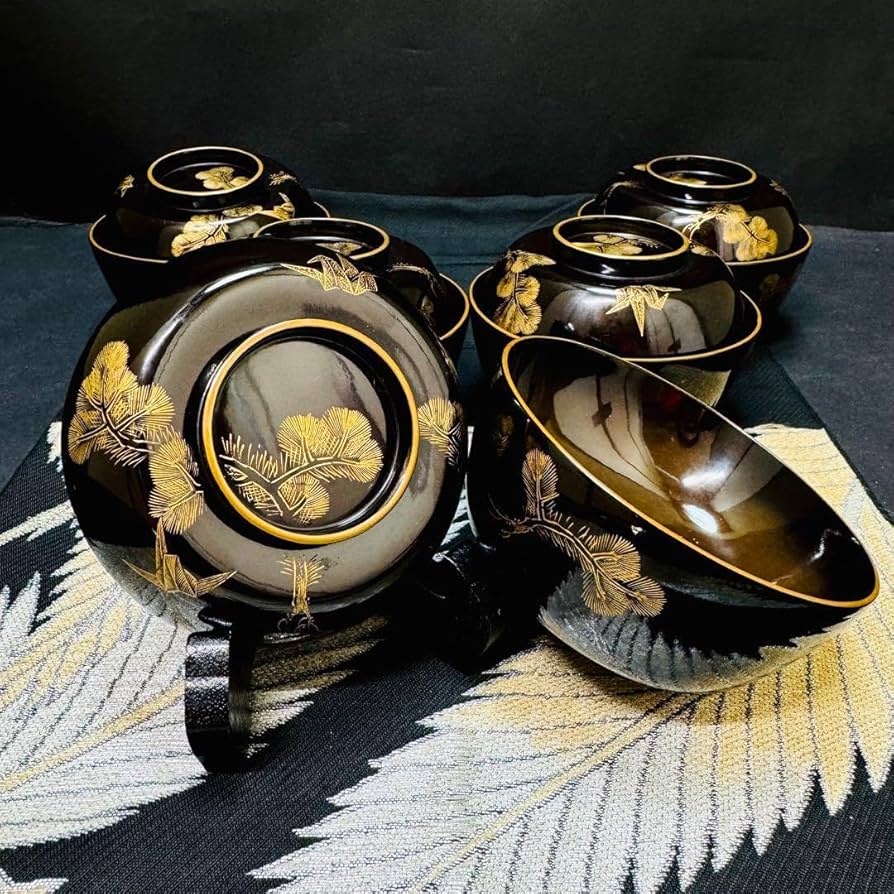 輪島塗 漆器 金蒔絵 蒔絵 沈金 蓋椀 華唐草 唐草 人間国宝 10客