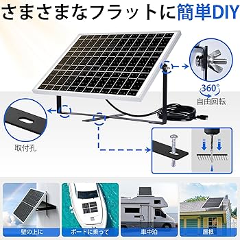 Amazon | ECO-WORTHY 単結晶 12Vソーラーパネル 25W +10Aチャージー