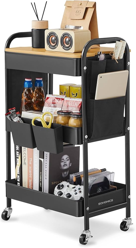 Amazon.co.jp: SONGMICS キッチンワゴン3段 天板付き キャスター付き