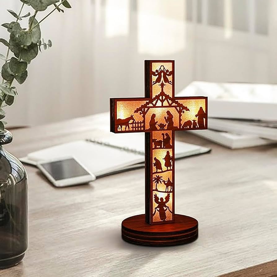 Amazon.co.jp: 卓上 十字架 置物 木製 光る クロス イエス?キリスト