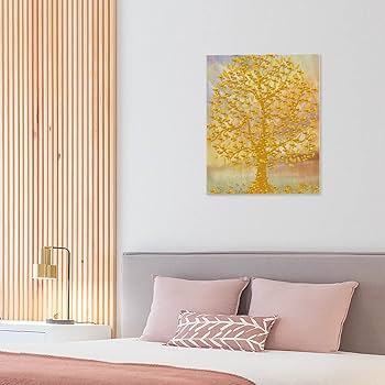 Amazon.co.jp: 絵画 幸運の木風水絵 黄金の木の油絵インテリア 絵画