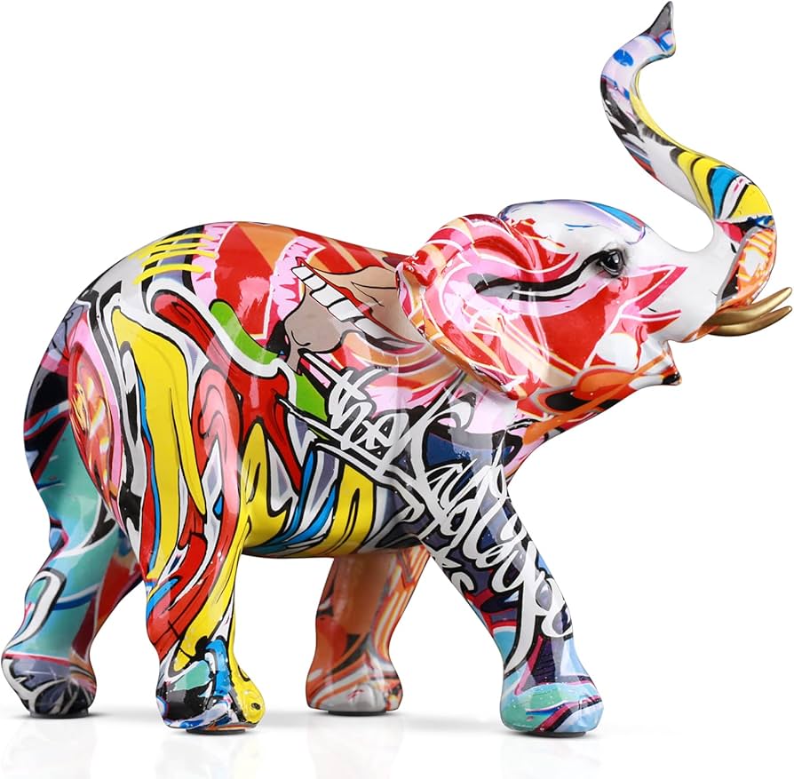 Amazon.co.jp: カラフルな落書き象像 – ユニークな象の置物。ホーム