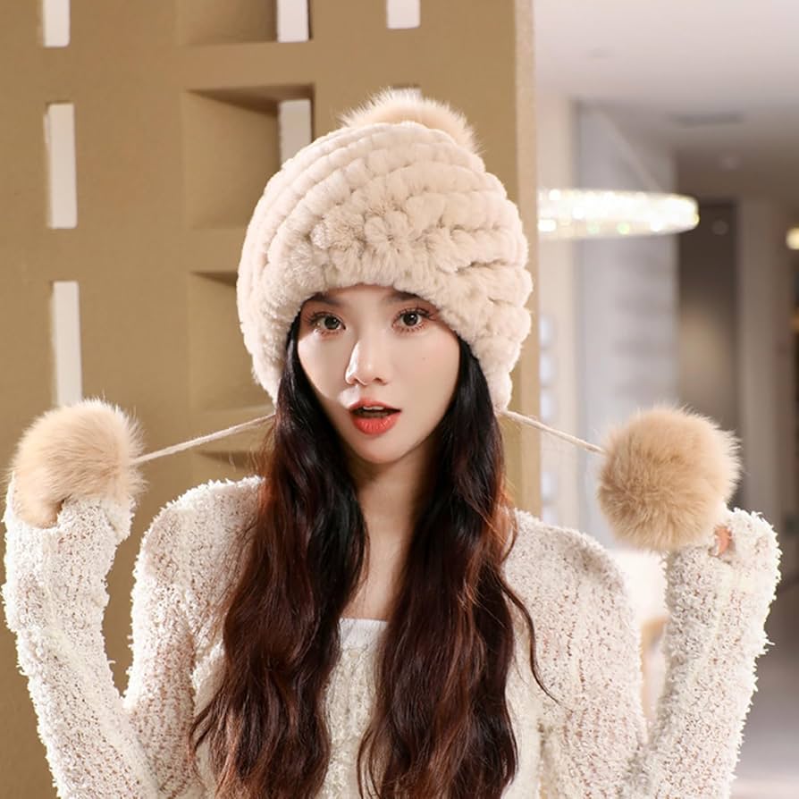 Amazon.co.jp: 冬の女性の毛皮の帽子 ラビットファー バケットハット