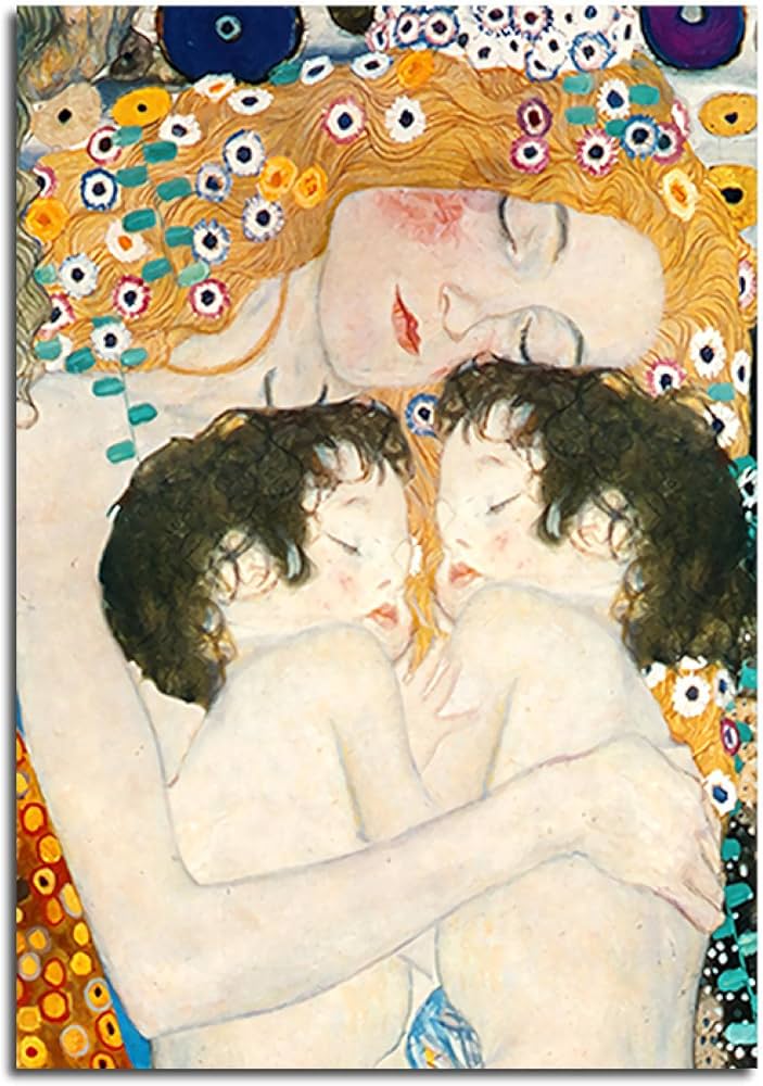 油彩画 縦長 複製品 グスタフ・クリムト 母と子 油彩画 縦長 複製品