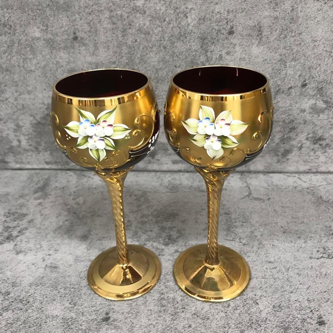 ムラノ イタリア ワイングラス 金彩 ヴェネチアガラス 14.5cm