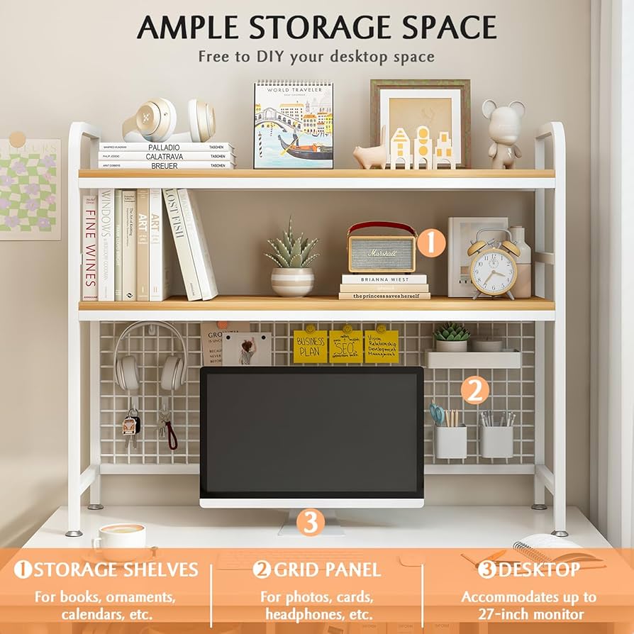 Amazon.com: IOTXY 2-Tier Desktop Hutch Bookshelf - Metal Desk