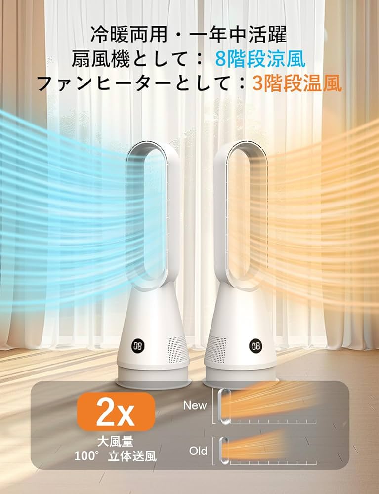 セラミックヒーター 冷暖両用【3暖風/8冷風切替 ECO知能恒温節電対策