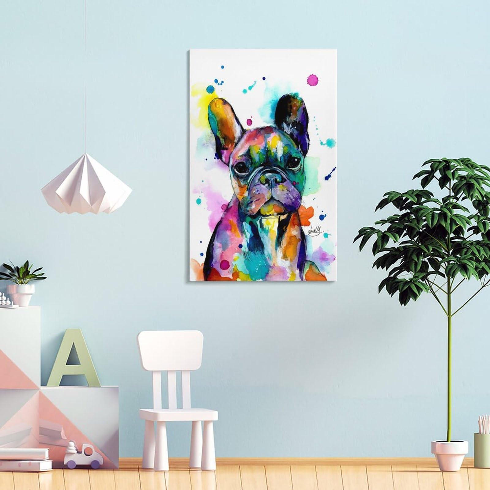 Amazon.co.jp: カラフルなフレンチ・ブルドッグのポスター 印刷