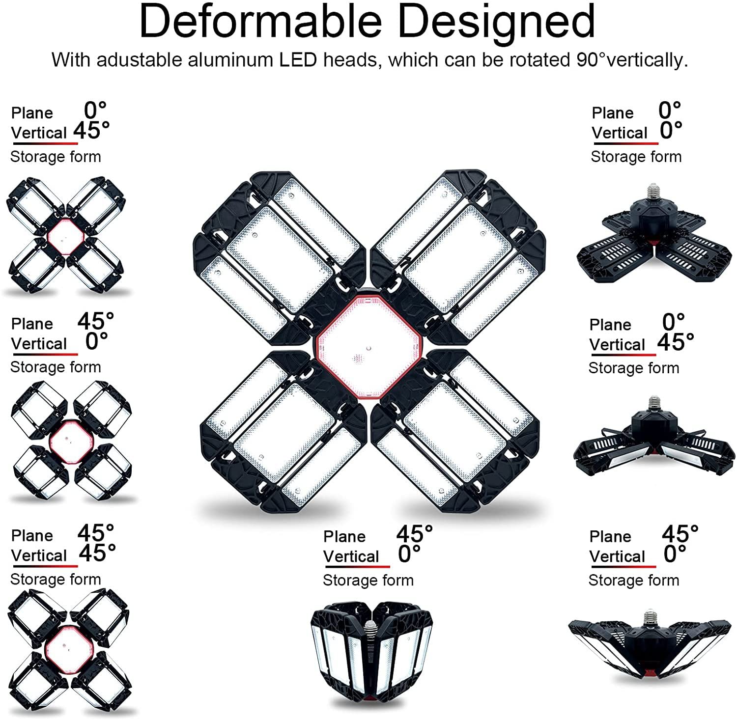 Amazon.co.jp : LEDガレージライト、180W倉庫天井照明12個の調整可能な