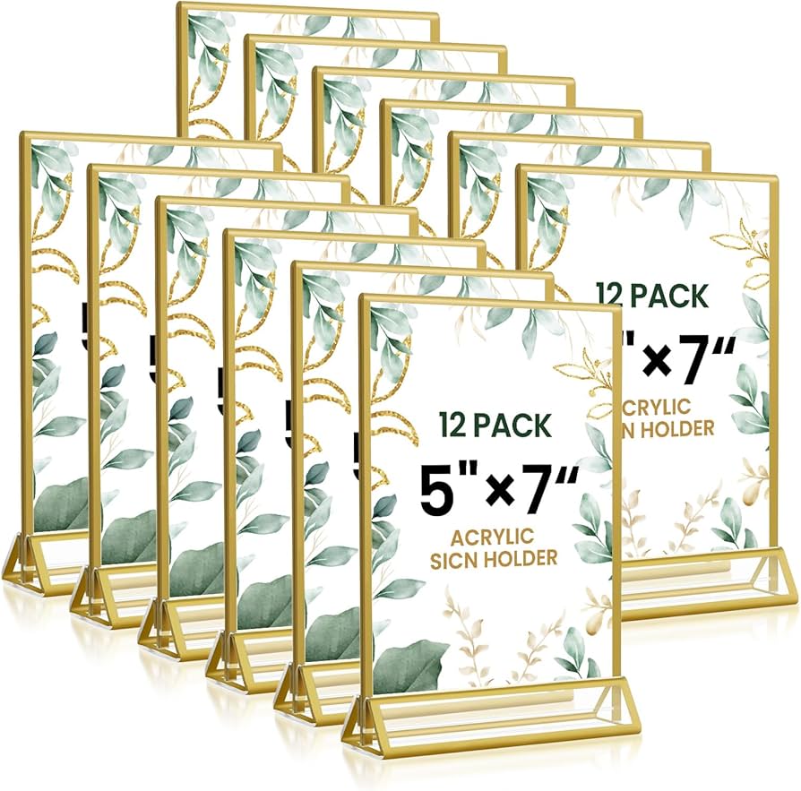 Amazon.com: 5x7 Gold Acrylic Sign Holder, 12 Pack Wedding Table