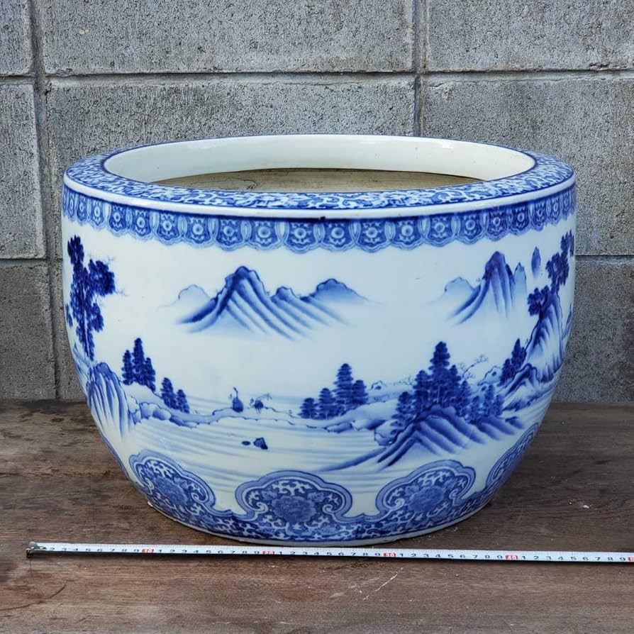 Amazon.co.jp: 直径46cm陶磁器伊万里有田焼染付け山水紋火鉢検索古民具