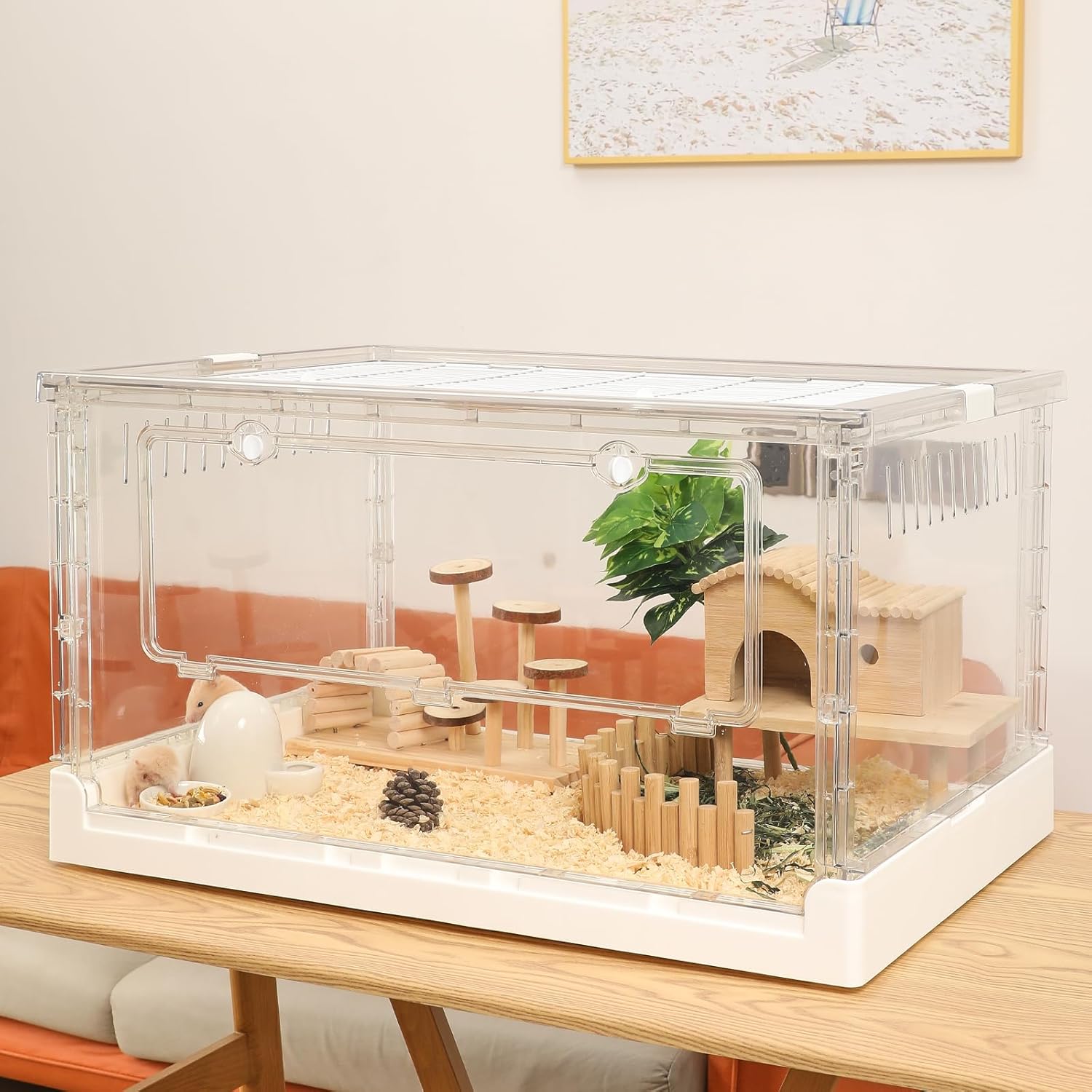 特大サイズ 横幅60cm 地下室付、デグーのケージ アクリル ホイール