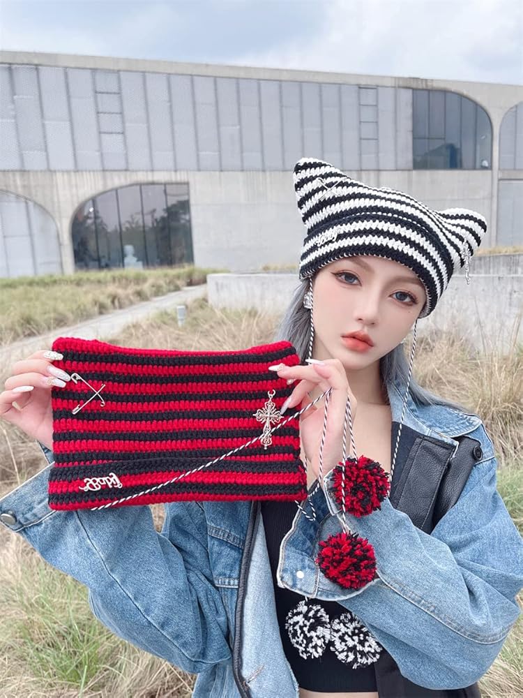 うさ耳ニット帽 猫耳ニット帽 ハンドメイド アジアン サイケデリック