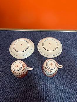 Amazon.co.jp: 1603 有田焼 賞美堂 其泉窯 赤濃金彩唐草コーヒー碗皿2