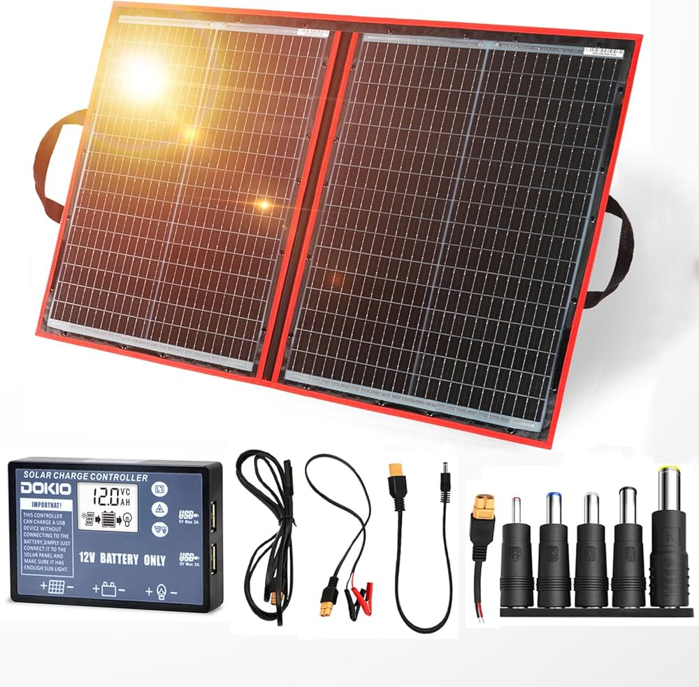 Amazon | DOKIO ソーラーパネル 100w 折りたたみ セット18v 単結晶 12v
