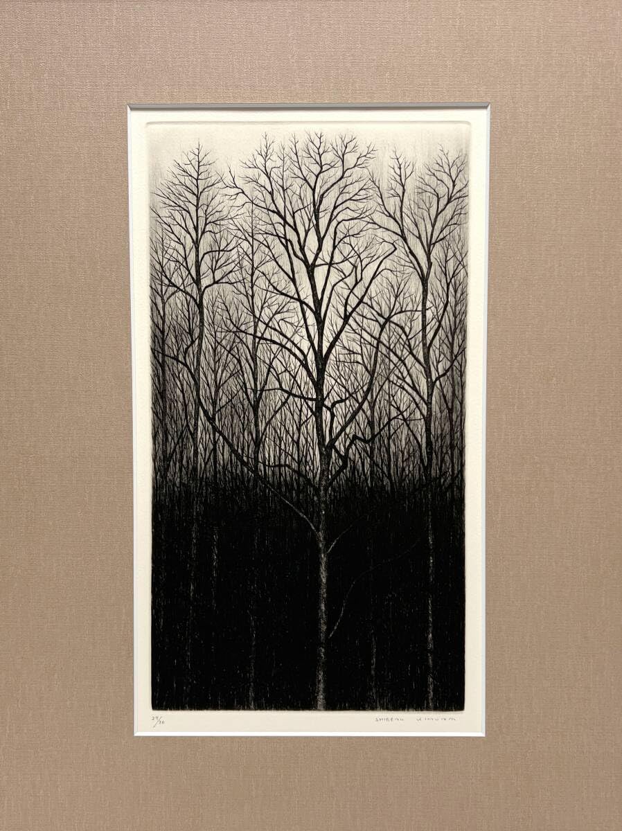 真作】版画 銅版画 幻想的な森の版画 モダンなインテリアアート V158