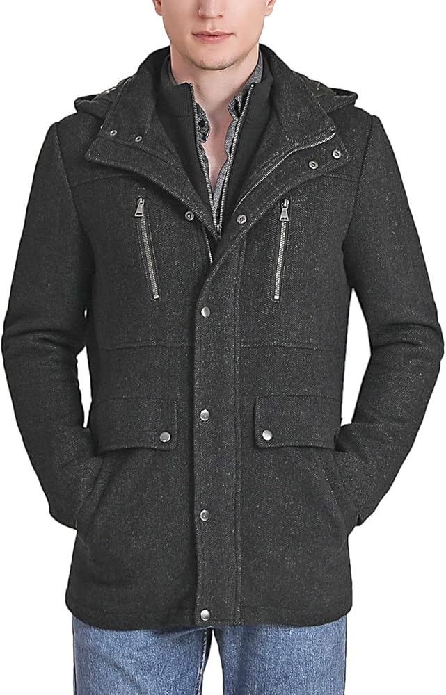 Amazon.com: BGSD Men Adam Herringbone Hooded Wool Blend Single