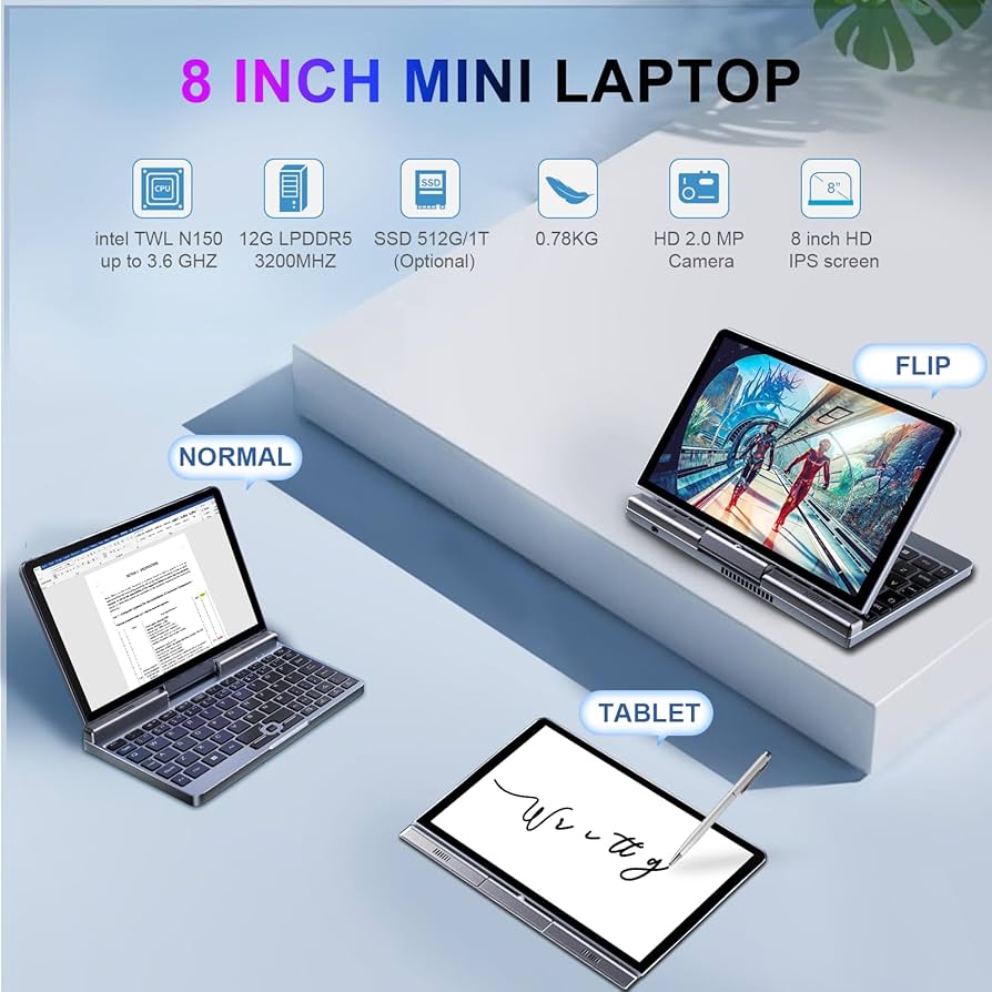 Amazon.com: KOOSMILE Mini Laptop, Small Laptop Win11 Pro 8 inch HD