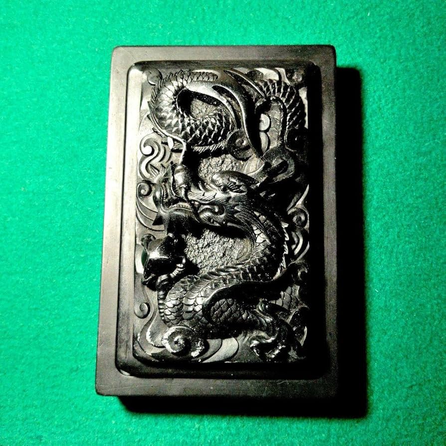 硯□説築博巌 大すずり 大振り 古い硯石 書道道具 木蓋 木