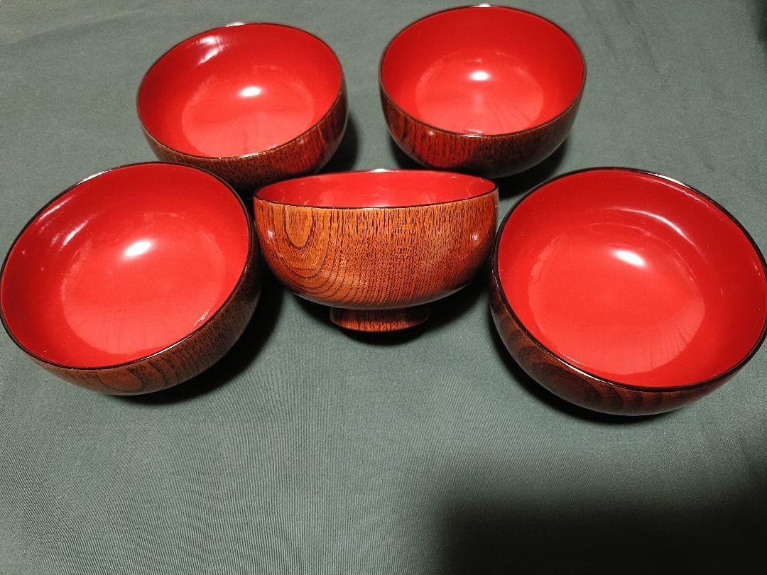 輪島塗 おしるこ椀 吸物椀 小皿 盆 八寸 5客セット 薄手 ポップな色