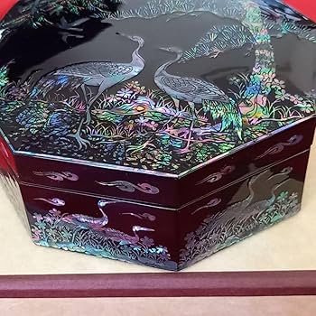 韓国製八角螺鈿細工漆器螺鈿細工小物入れ