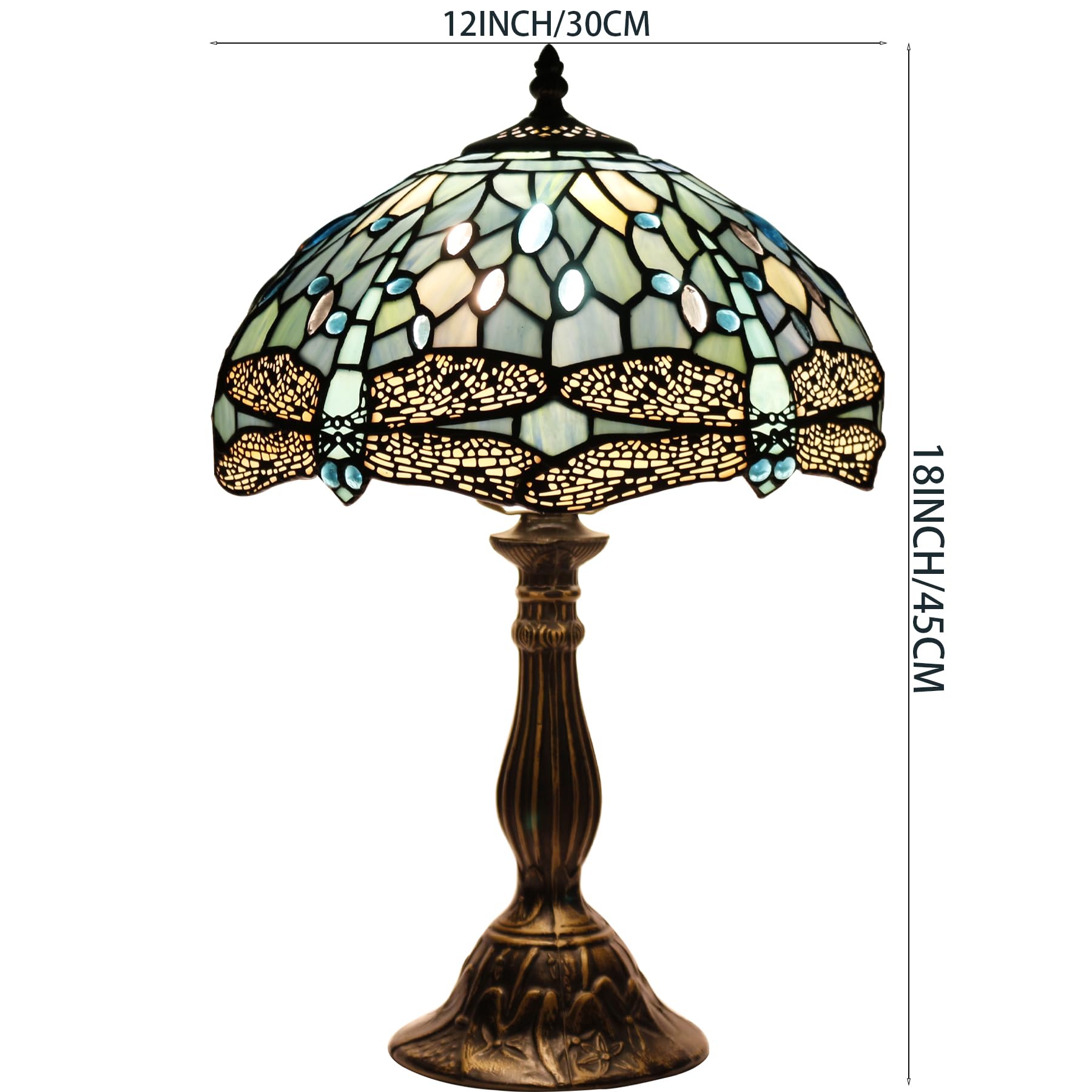 WERFACTORY Tiffany Lamp Sea Blue Stained Glass Table Lamp 12X12X18