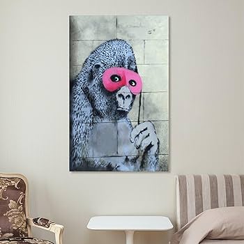 Amazon.co.jp: Banksyバンクシー 《ピンク色の仮面をつけたゴリラ