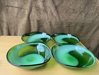 Amazon.co.jp: 中古品 レトロ マルティグラス 緑乳白ガラス大皿 鉢