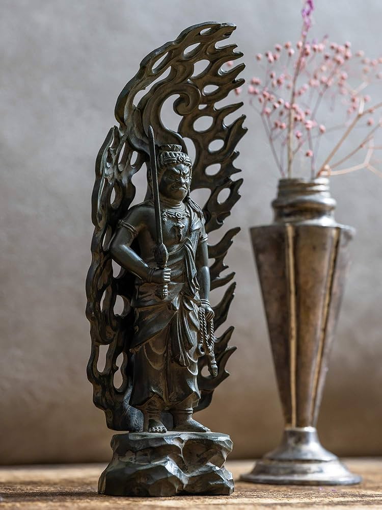 不動明王ダイキャスト青銅色の仏像 牧田秀雲作 仏像 青不動明王 15.5cm