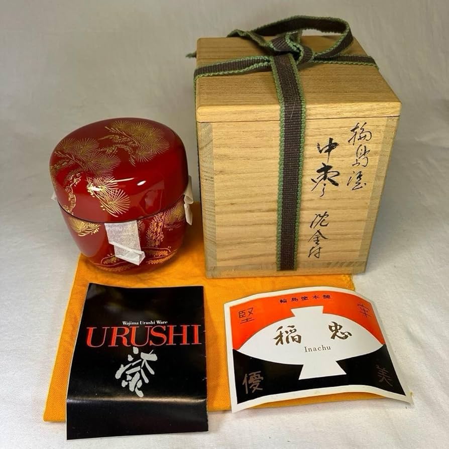 岡本陽斎 千羽鶴蒔絵 溜中棗 共箱有 輪島塗 輪島塗、中棗（箱付き）