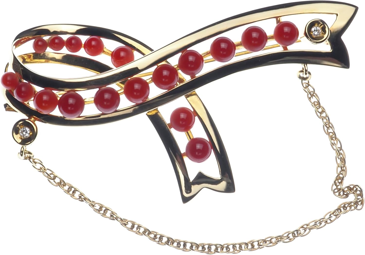 K.jewel] K18 赤珊瑚 デザイン ブローチ さんご 18金イエローゴールド