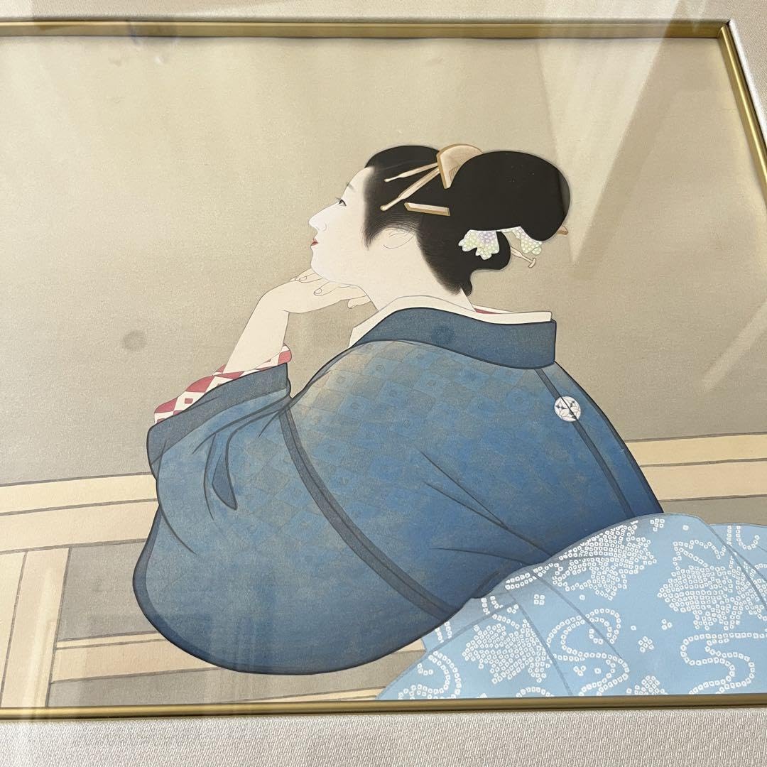 上村松園「待月」木版画 上村松篁監修 美術書院証明シール有 近代美人