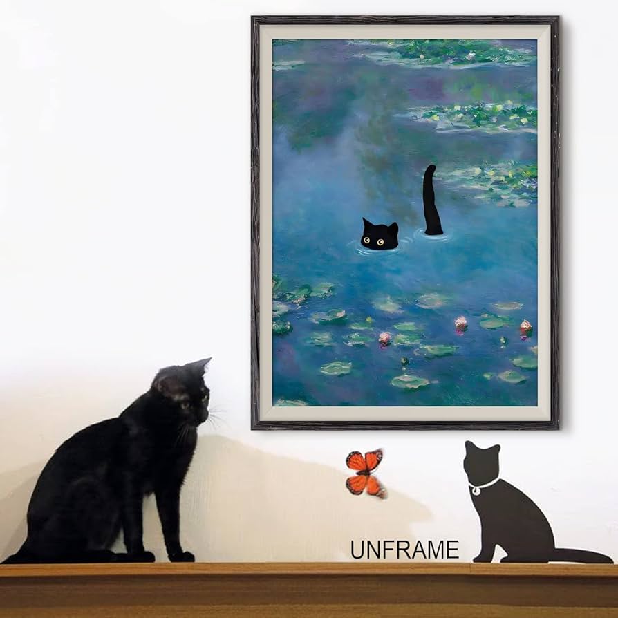 Amazon.co.jp: UAddMe ヴィンテージ モネ 睡蓮 猫 キャンバス ウォール