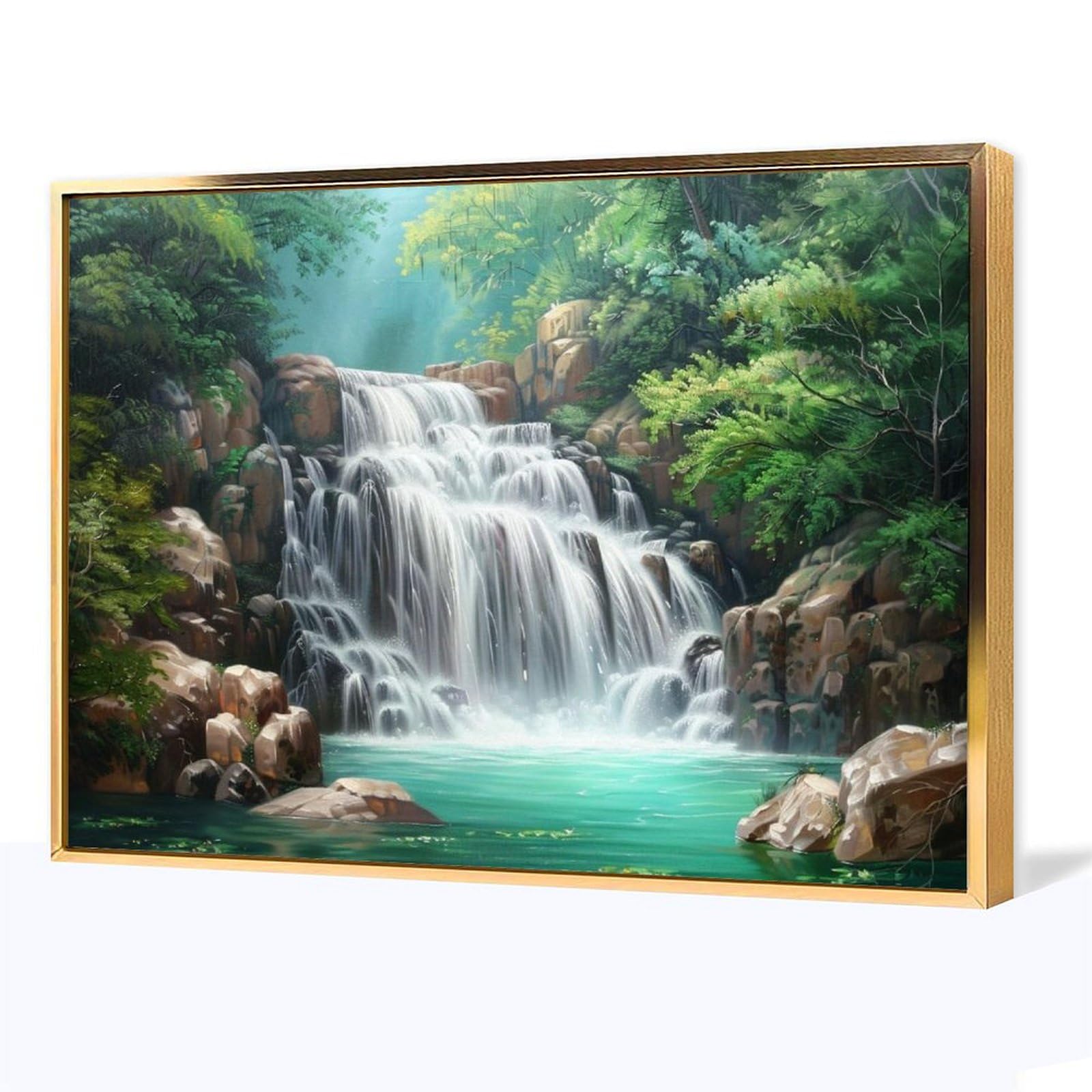 Amazon.co.jp: 絵画 深い山と古い森の滝インテリア 絵画 美しい自然の