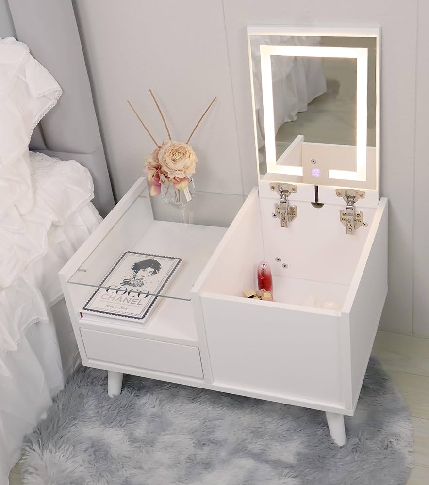 Amazon｜ドレッサーテーブル 引き出し 収納棚付き LEDミラー付き 強化