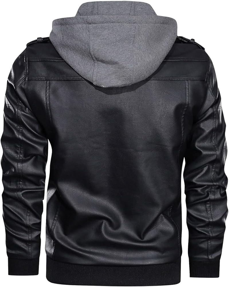 Men's Faux Leather Jacket Vintage Motorcycle Biker Jacket with