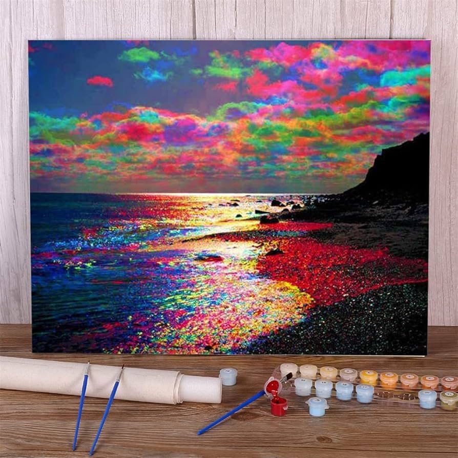 純正な手描きの油絵の抽象画、波風景が大幅に掛けられています。