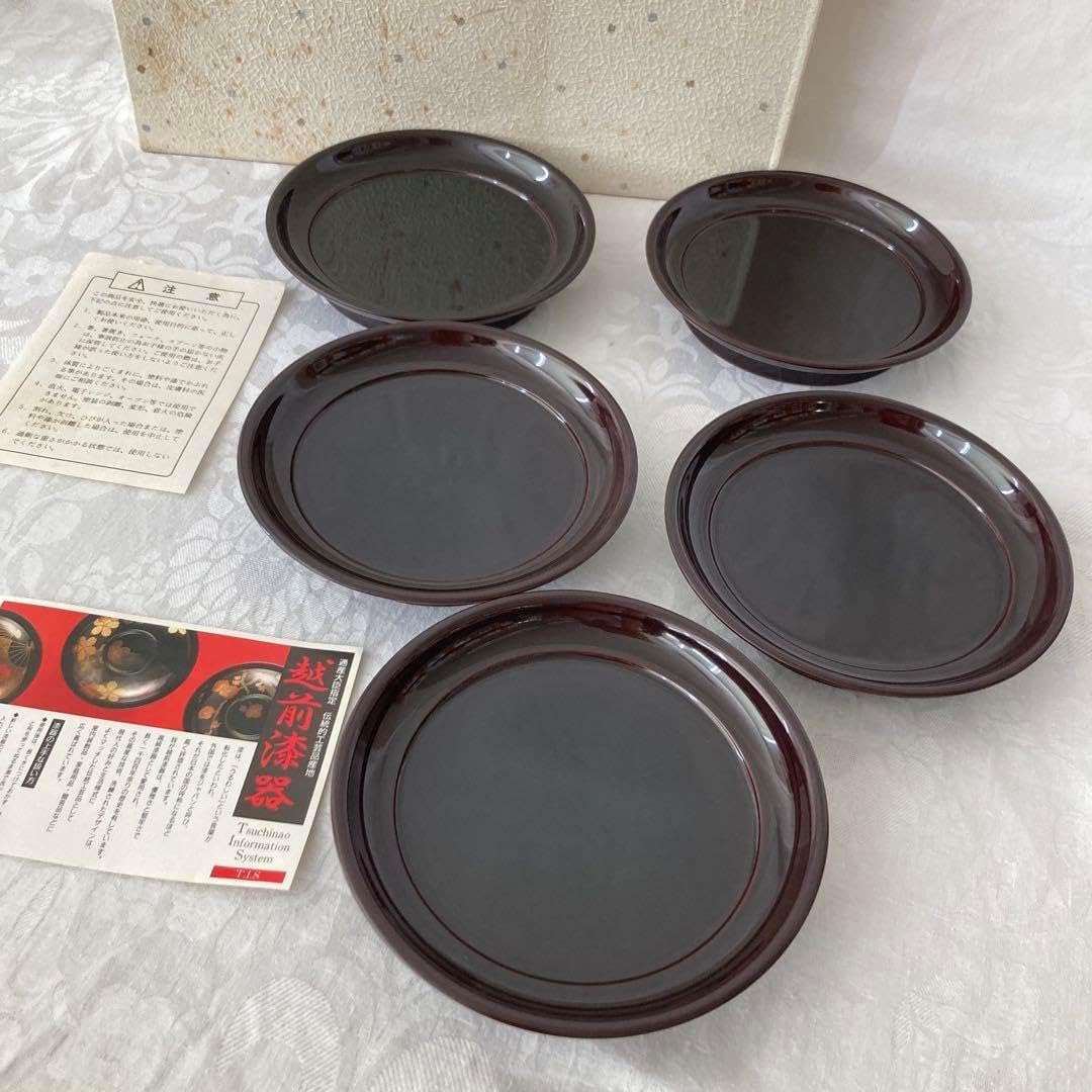 越前塗 溜塗 椿皿 5客 越前漆器 溜塗 極上品質菓子皿【多目的中