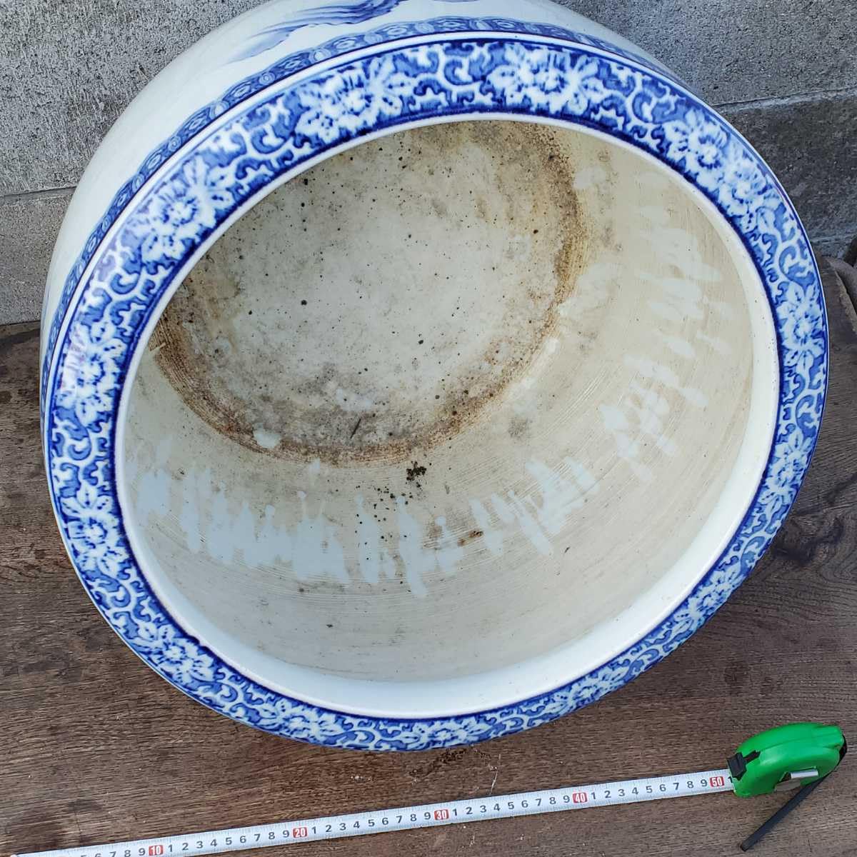 Amazon.co.jp: 直径46cm陶磁器伊万里有田焼染付け山水紋火鉢検索古民具