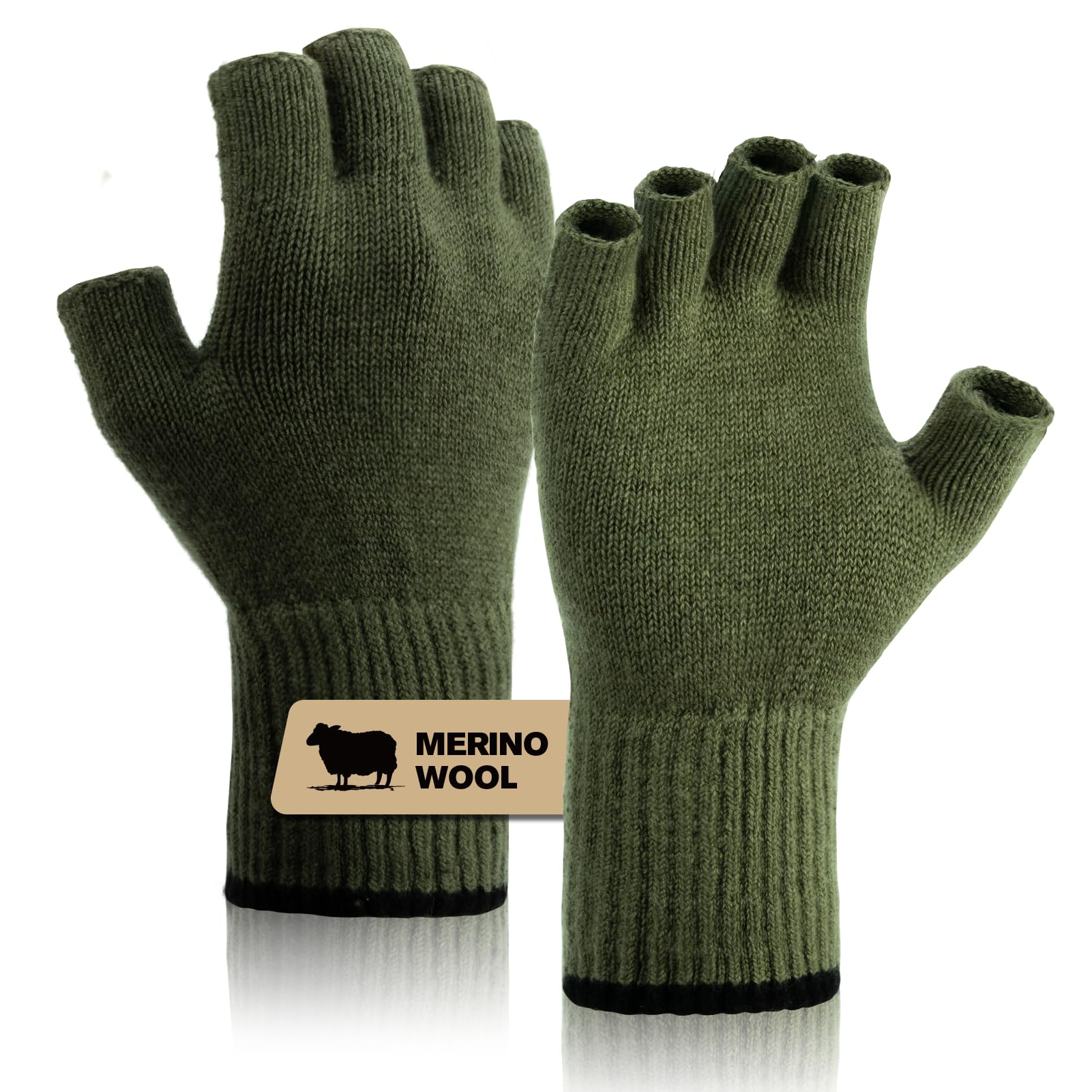 SONORAN Merino Wool Fingerless Gloves for Men Women Half Finger