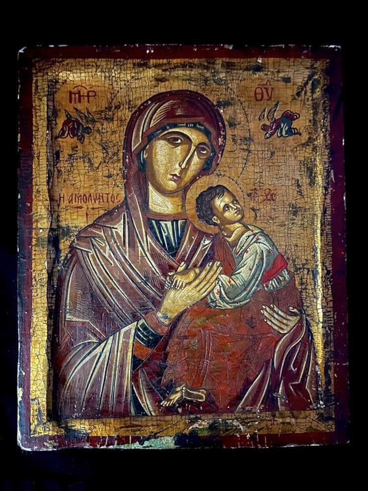 大型【本物保証】聖母子像 イコン画 ロシア正教 キリスト 宗教