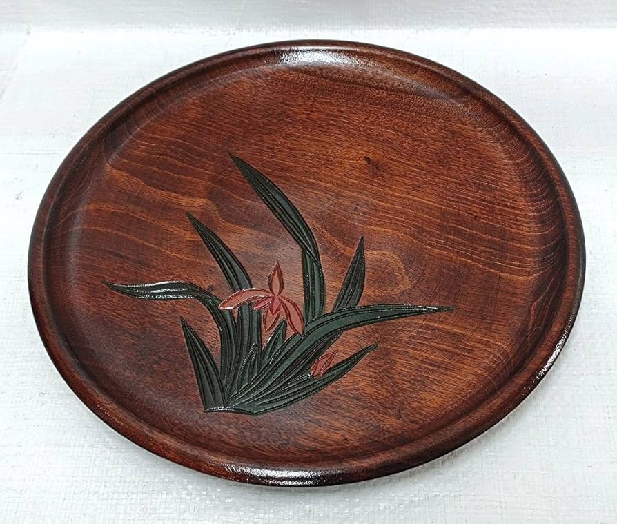 讃岐盆 超美品 木製彫刻模様入り 正方形 お盆 トレー5枚セット 讃岐