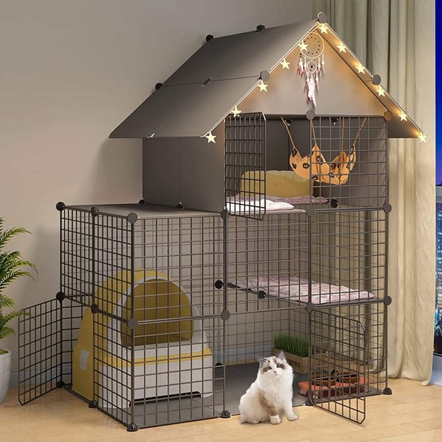 猫ケージ 3段 キャットケージ ハンモック付き ブラック＋デオトイレ