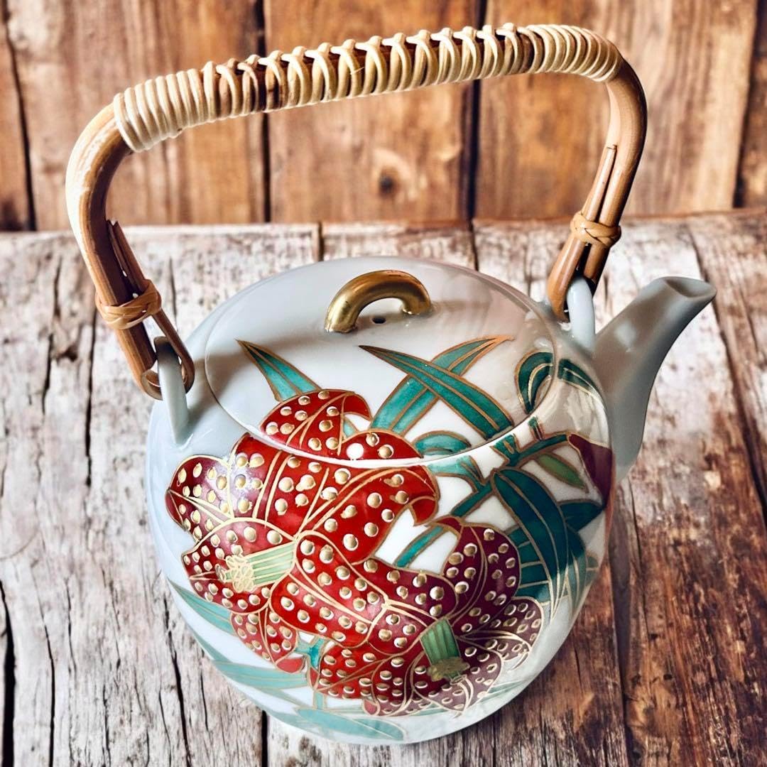 新品☆竹内靖之【師：山本陶秀】備前龍摘み籐手付き面取り土瓶 新品