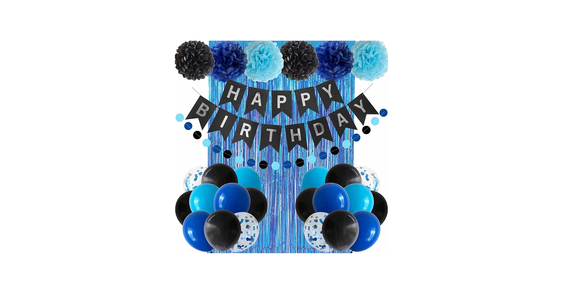 Amazon.com: ANSOMO Blue and Black Happy Birthday Party Decorations
