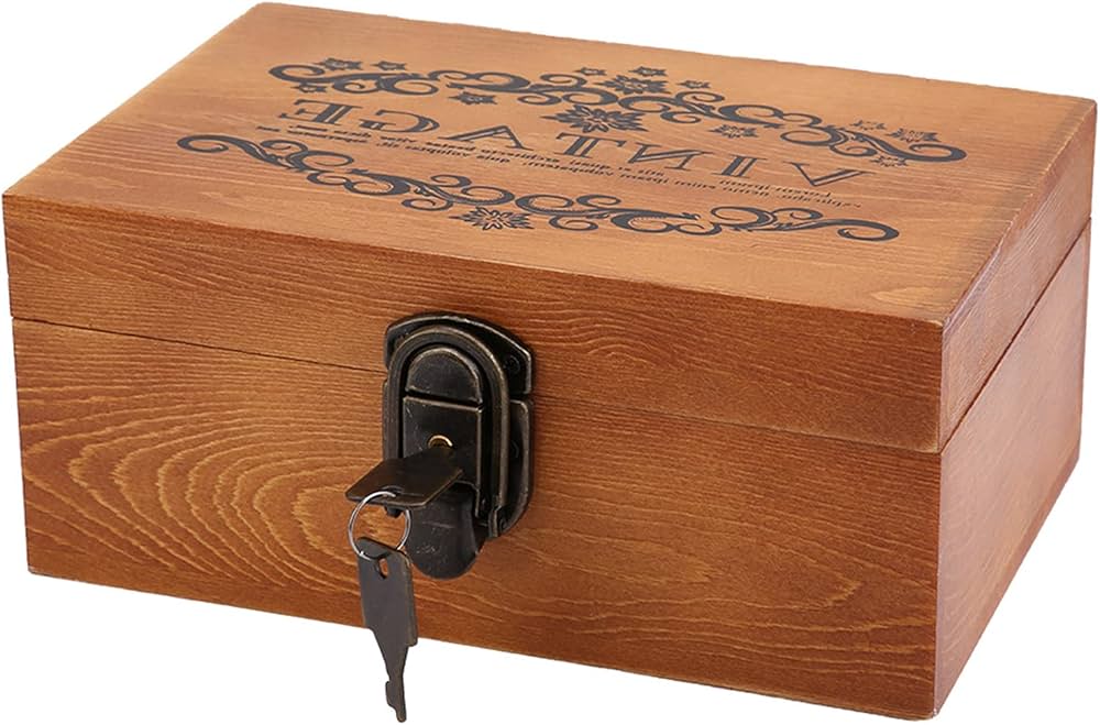 Amazon｜収納ボックス 木製ボックス 秘密の木箱 アンティーク風 鍵付き