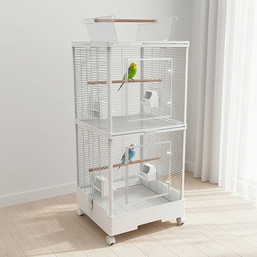 Amazon | [MCHNHUA] 仕切りを外せば広々空間に 2段式 バードケージ